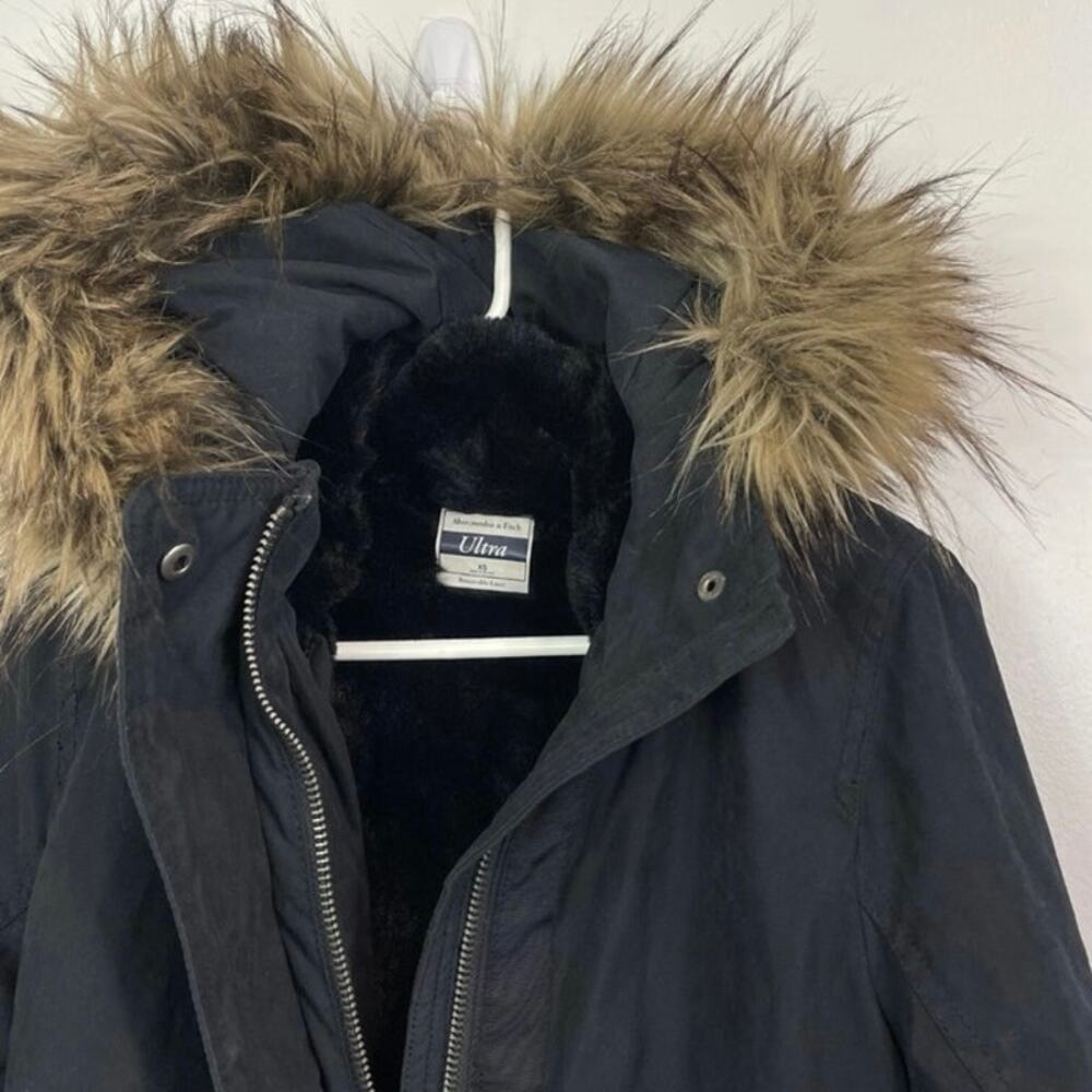 A&F Ultra Parka navy winter coat extra small faux-fur hood clinched waist 3-way - Picture 10 of 11